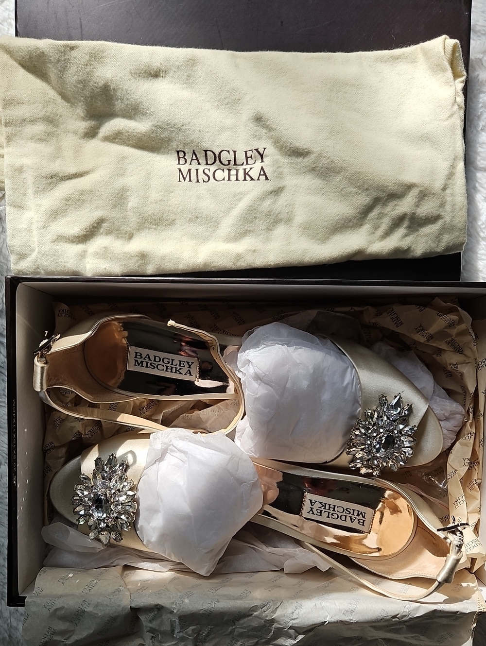 Badgley Mischka Ivory Satin Jewel-Embellished Peep-Toe Heels